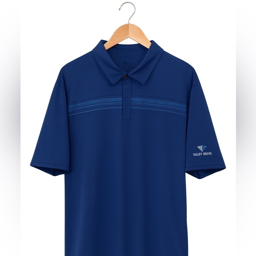 Ashworth Men's Large Valley Brook Golf Club Navy Dry-Fit Golf Polo Shirt PGA